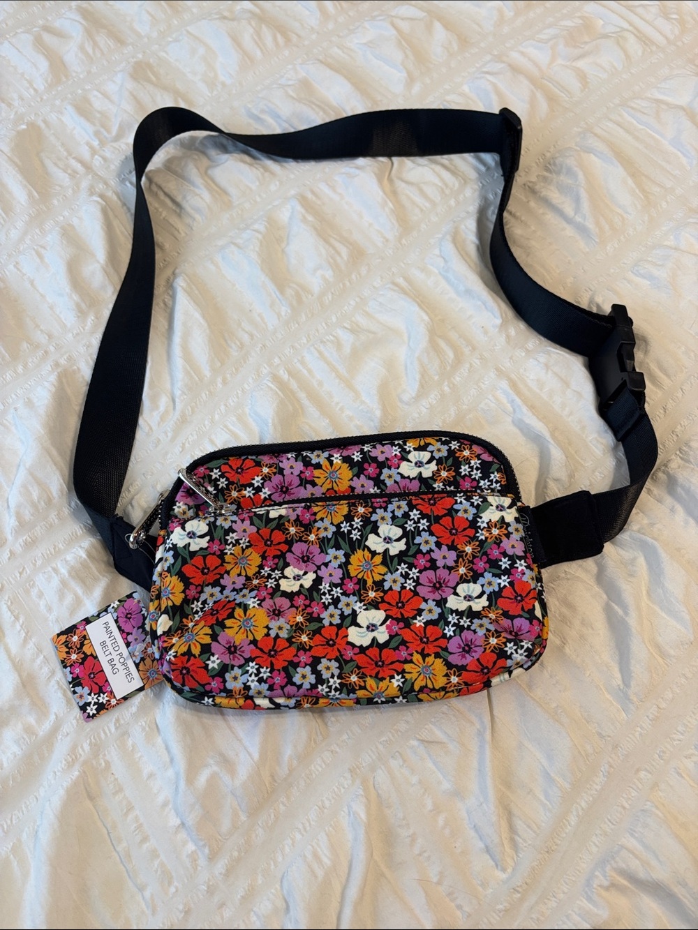 Brighton Painted Poppies Crossbody Belt Bag - Black, Red, Pink, Yellow, White